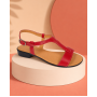 Sandale dama rosii din piele naturala cu toc mic si bareta in T S16RBOX